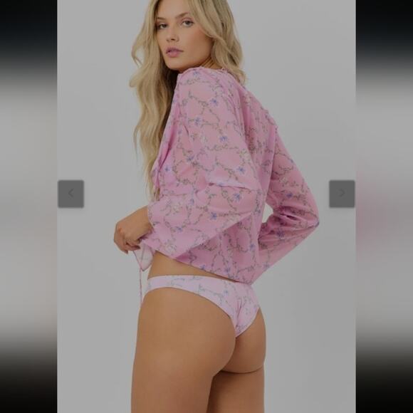 NWT Frankie's Bikinis "Molly" Cottagecore Barbie Ditsy Floral Sheer Top Size S - Picture 4 of 7